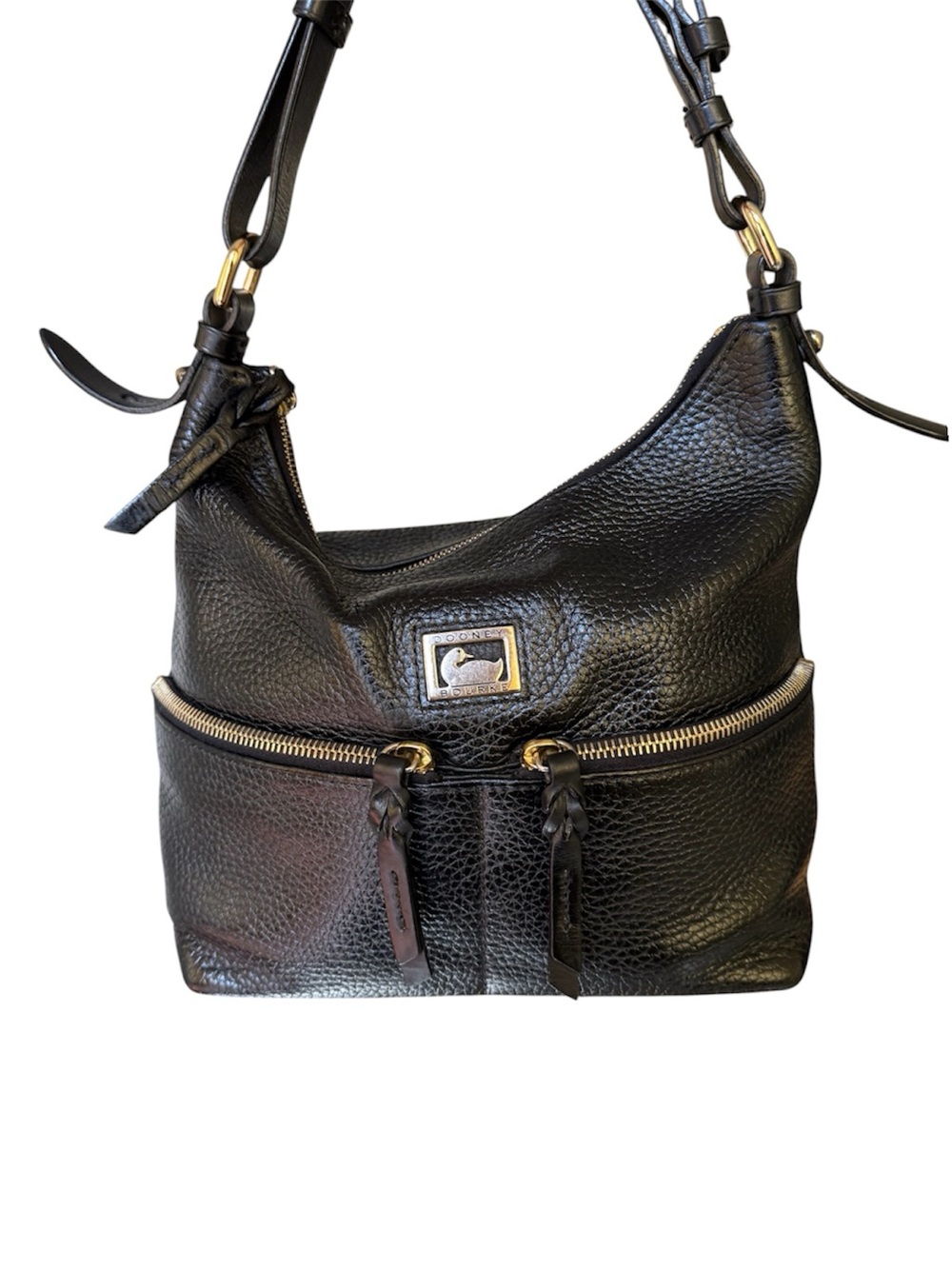 Dooney & Bourke Black Pebbled Leather Shoulder Hobo with Gold Hardware